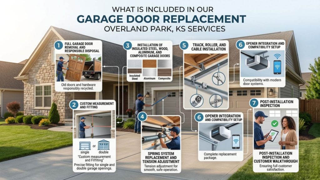 Overview of garage door replacement services in Overland Park, KS, including installation and inspection processes.